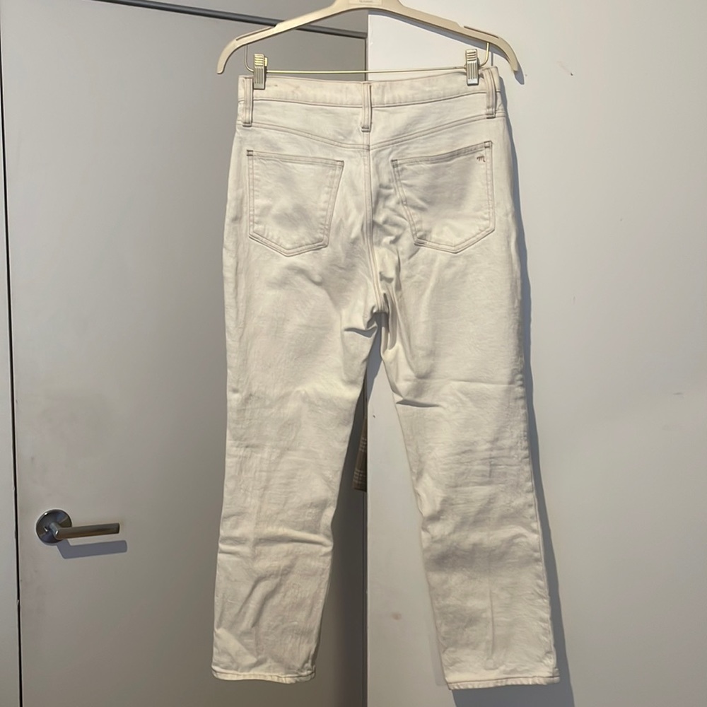 Madewell off white, high waist straight leg ankle jeans